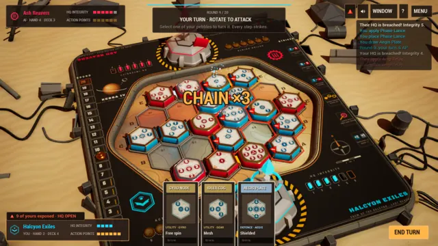 A chain reaction of three takes, shown over the board