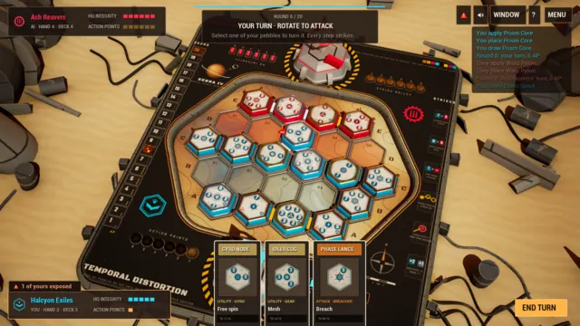 The threat overlay marks the pebbles the enemy can take next turn
