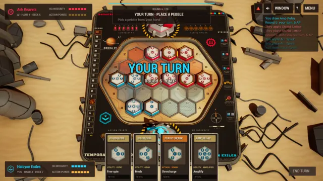 Your turn: place a pebble from your hand