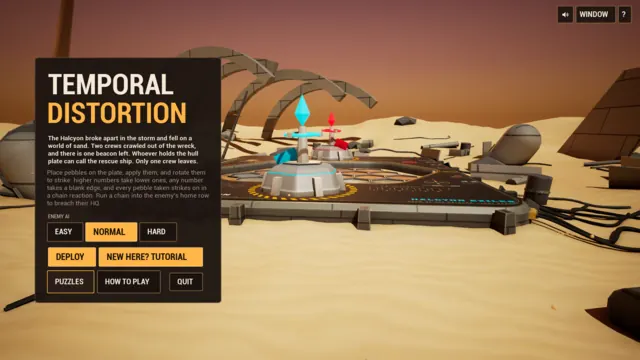 The title screen over the board in the dunes